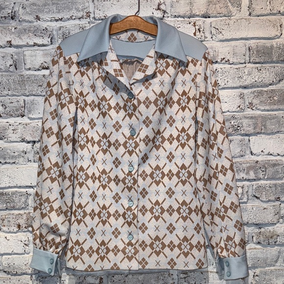 Vintage Tops - 70s Geometric Patterned Women's Top